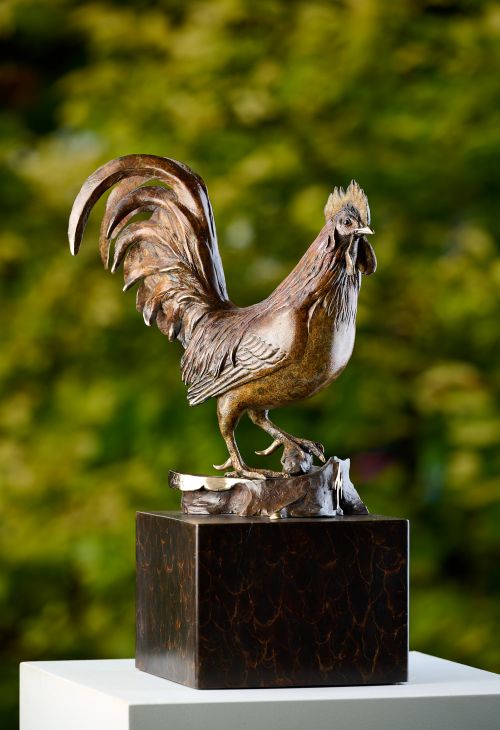 Rooster sculpture by Jake Mikoda
