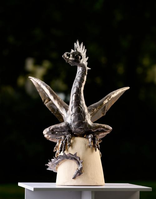 Gold Dragon sculpture by Heather Wilson