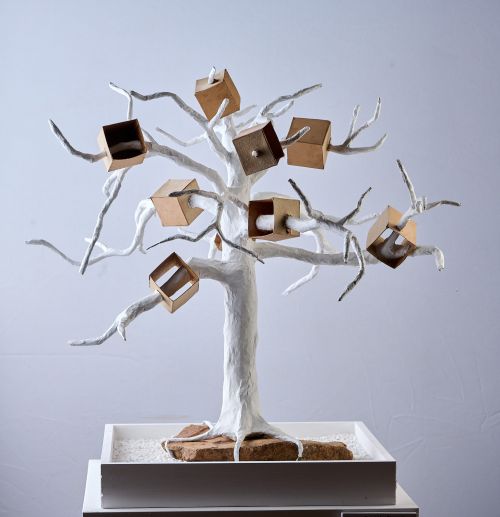 Too Big for Your Boxes sculpture by Ruth Schloss (Eiseman)