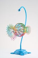 RARE wide mouth rainbow fish on stand