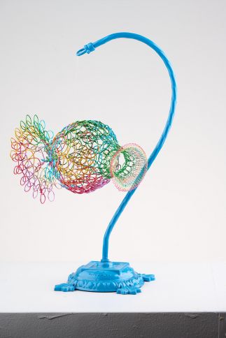 RARE wide mouth rainbow fish on stand