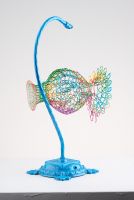 RARE wide mouth rainbow fish on stand